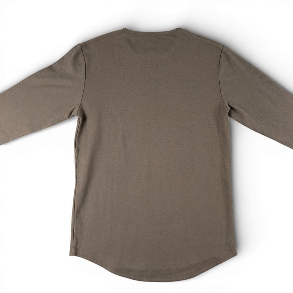 BYLT Premium Basics Shirt Men M Brown Long Sleeve Crewneck Curve Hem Waffle Knit - Picture 4 of 9